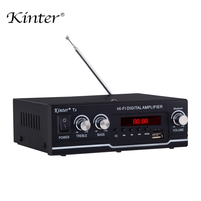 Kinter T2 Hifi voiture amplificateur Audio 2.0CH 20W son stéréo pour bluetooth USB TF entrée FM alimentation radio AC220V DC 12V noir