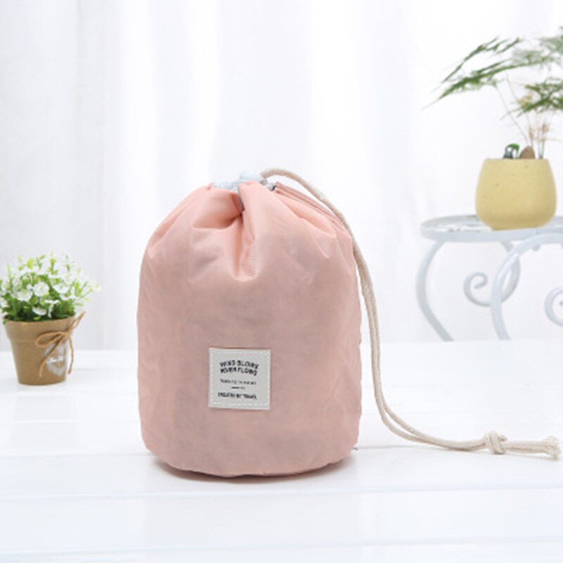 Women makeup bag Drawstring Cosmetic Bag Round Travel Organizer Make Up Case Storage Pouch Toiletry Beauty Kit Necessaries: pink