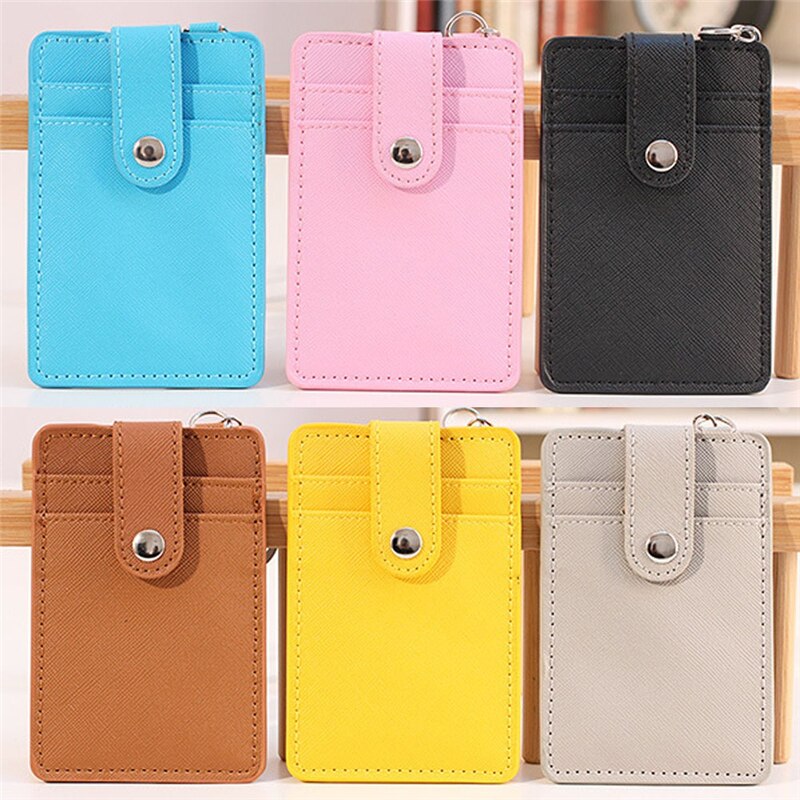 Pu Lederen Badge Houder Kantoor Key Id-kaart Houders Mini Portemonnee 3-Slot Lanyard Credit Card Bus Kaart Tas reizen Accessoires