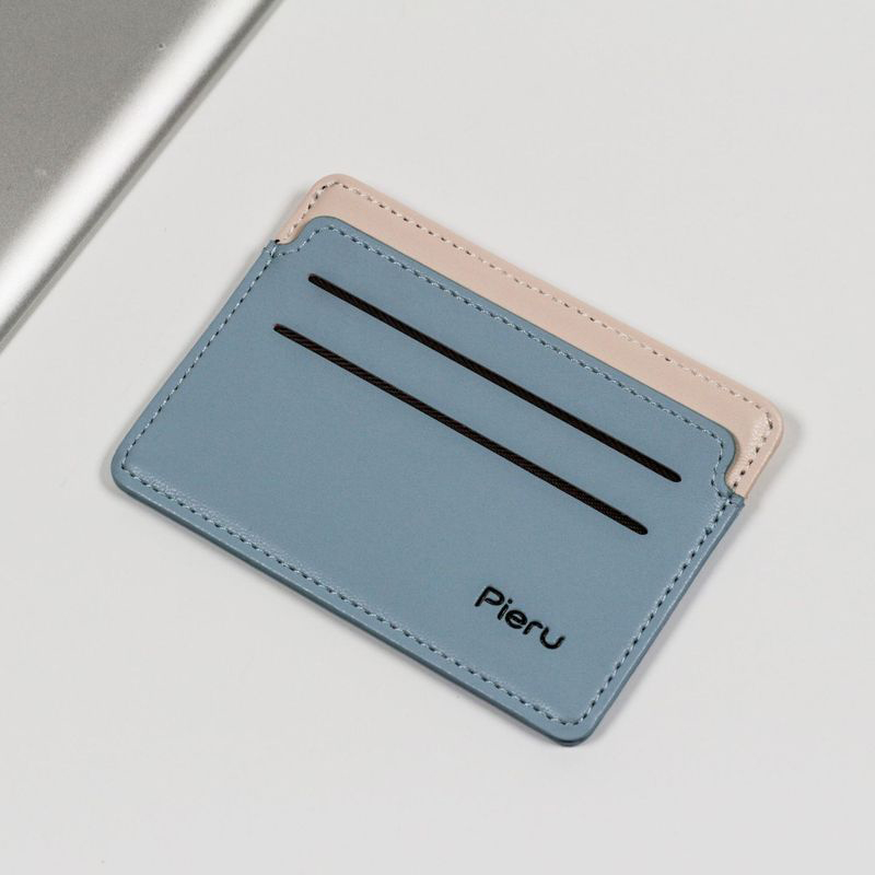 Meerdere Kaartsleuven Kaarthouder Ultra-Dunne Pu Lederen Portemonnee Stiksels Bank Zaken Id-kaart Houder Wallet Case Voor mannen Vrouwen: Sky Blue