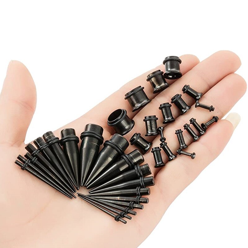 36PCS Ear Gauges Stretching Kit 14-00G Stainless Steel Ear Plugs Tunnels Flesh Tapers Set Stretcher Taper Set Dilataciones Oreja