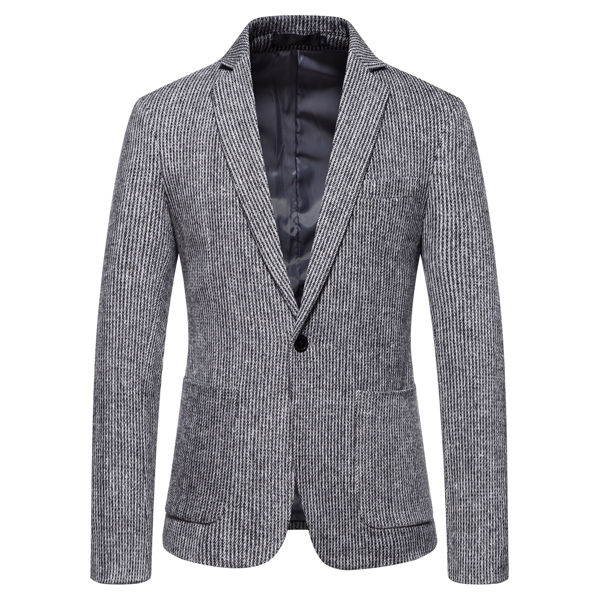 2022 nowa jesienna i zimowa moda męska solidny kolor garnitur koreańskiej wersji slim garnitur w stylu business casual wełniany płaszcz mężczyzn: Light Grey / M