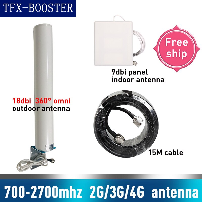 18dbi Omni Ourdoor Antenne Cdma Umts Gsm Lte Dcs 700 ~ 2700Mhz Voor Mobiele Telefoon Booster Repeater 9dbi Panel indoor Antenne 15M Kabel