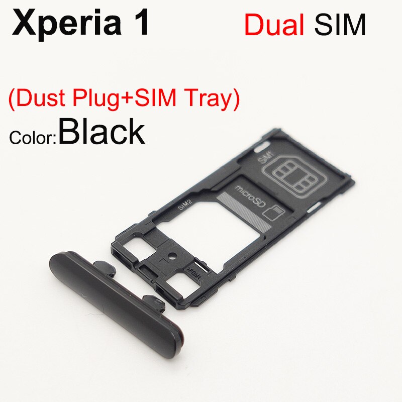 Aocarmo Voor Sony Xperia 1 / X1 / XZ4 J9110 Enkele Dual Geheugen Microsd Kaarthouder Reader Sim Tray Slot vervanging: Full Set Black-Dual