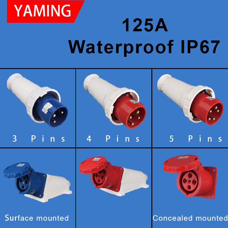 125A Industrial Plug SocketWaterproof Aviation Explosion-proof Connector Surface And Concealed 3 4 5 Core Pins IP67