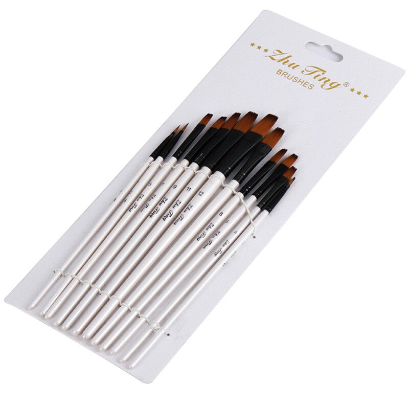 12 Stuks Nylon Haar Shell Wit Houten Handvat Aquarel Penseel Pen Set Voor Leren Diy Olie Acryl Schilderen Borstels levert: 4