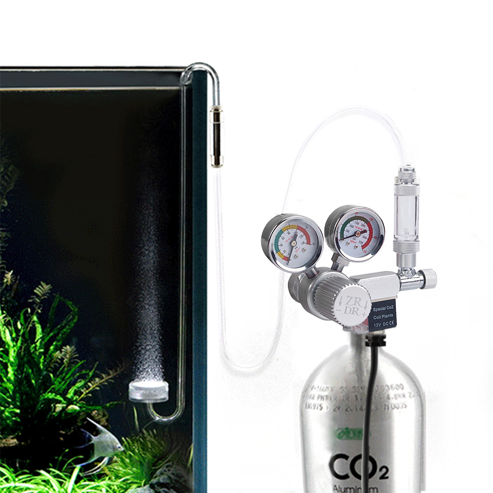 Aquarium CO2 Regulator Adjustable CO2 Pressure Regulator with Solenoid Large Double Pressure Gauge Bubble Counter Check Valve