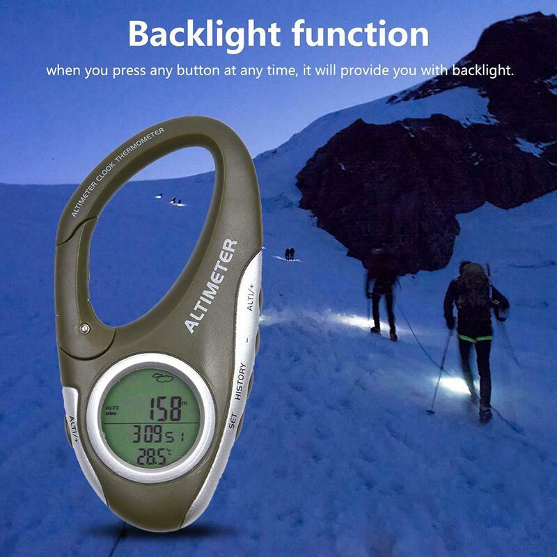 8 In 1 Karabijnhaak Digitale Hoogtemeter Barometer Met Weersverwachting Thermometer Backlight Sleutelhanger Voor Wandelen Kamperen Buiten