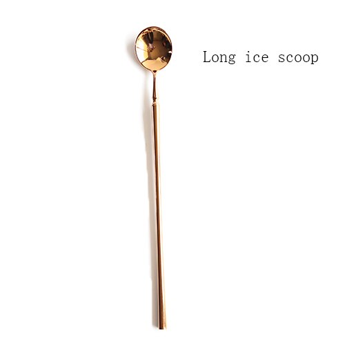 Ensemble de couverts en acier inoxydable or rose brillant, outils en acier inoxydable, excellents accessoires de cuisine cuillère avec boîte à déjeuner couteau et fourchette: Long ice scoop