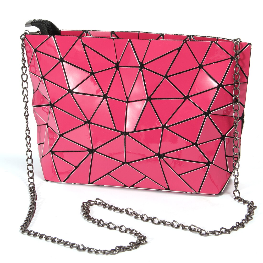 Crocrogo Frauen Mädchen Geldbörse Leucht Geometrische Schulter Taschen Multi Reflektierende Umhängetaschen BlingBling mit Ketten: 3116 Rose Red