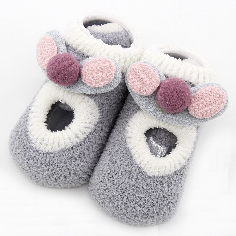 Doux dessin animé -né bébé chaussettes pour garçon fille corail velours bébé chaussettes hiver anti-dérapant tapis chaussettes infantile chaussettes