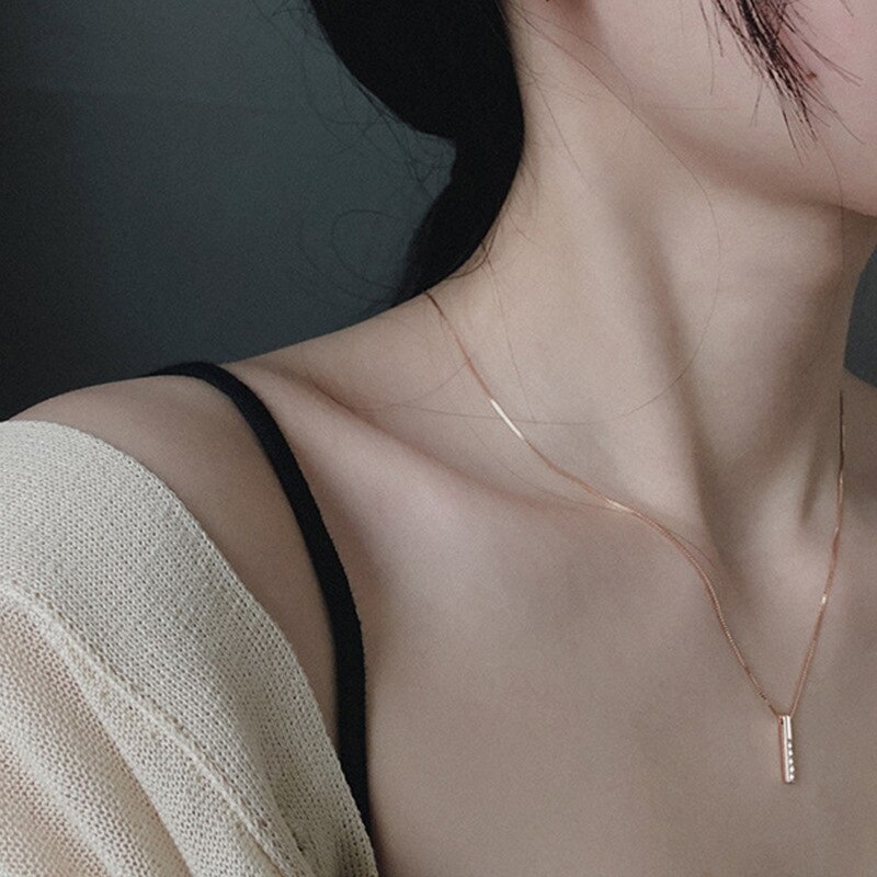 Muzhi Mode Strip Geometrische Cubic Zirkoon Hanger Kettingen Voor Vrouwen Rose Gouden Ketting Choker Ketting Verjaardag Sieraden