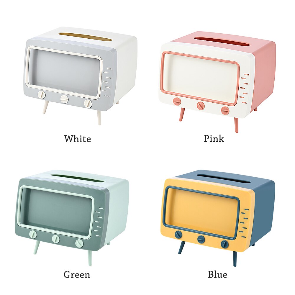 TV Tissue Box Desktop Tissue Paper Organiser Box Dispenser Storage Home Office Napkin Holder With Mobile Phone Stand