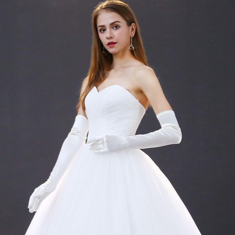 Elbow Length Long Woman Wedding Gloves Finger White Satin Dance Party Accessories