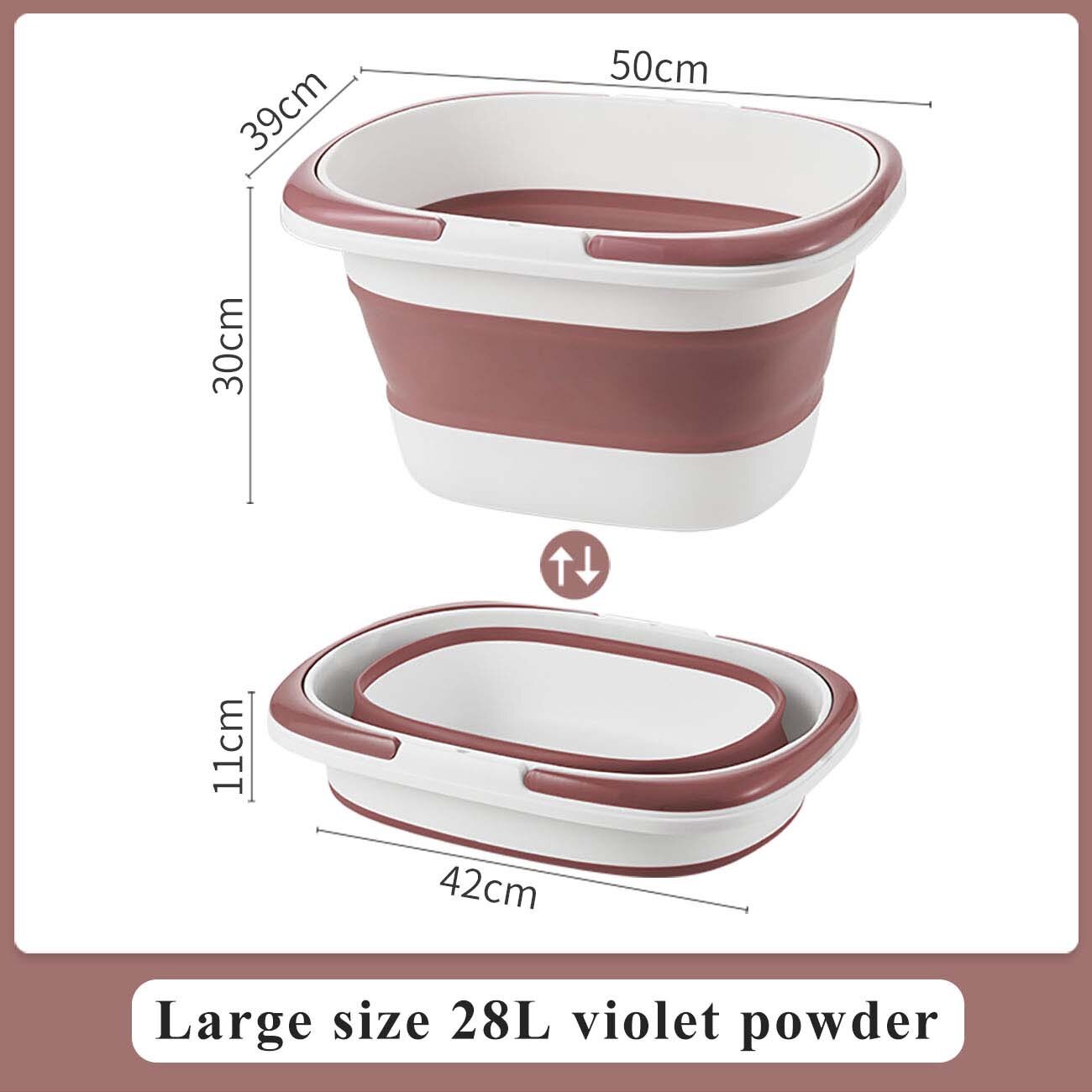 Folding Wash Basin with Handle Portable Mop Bucket Washbasin Plastic Foldable Foot Basin Travel Outdoor Camp Car Washing Basins: 28L Pink