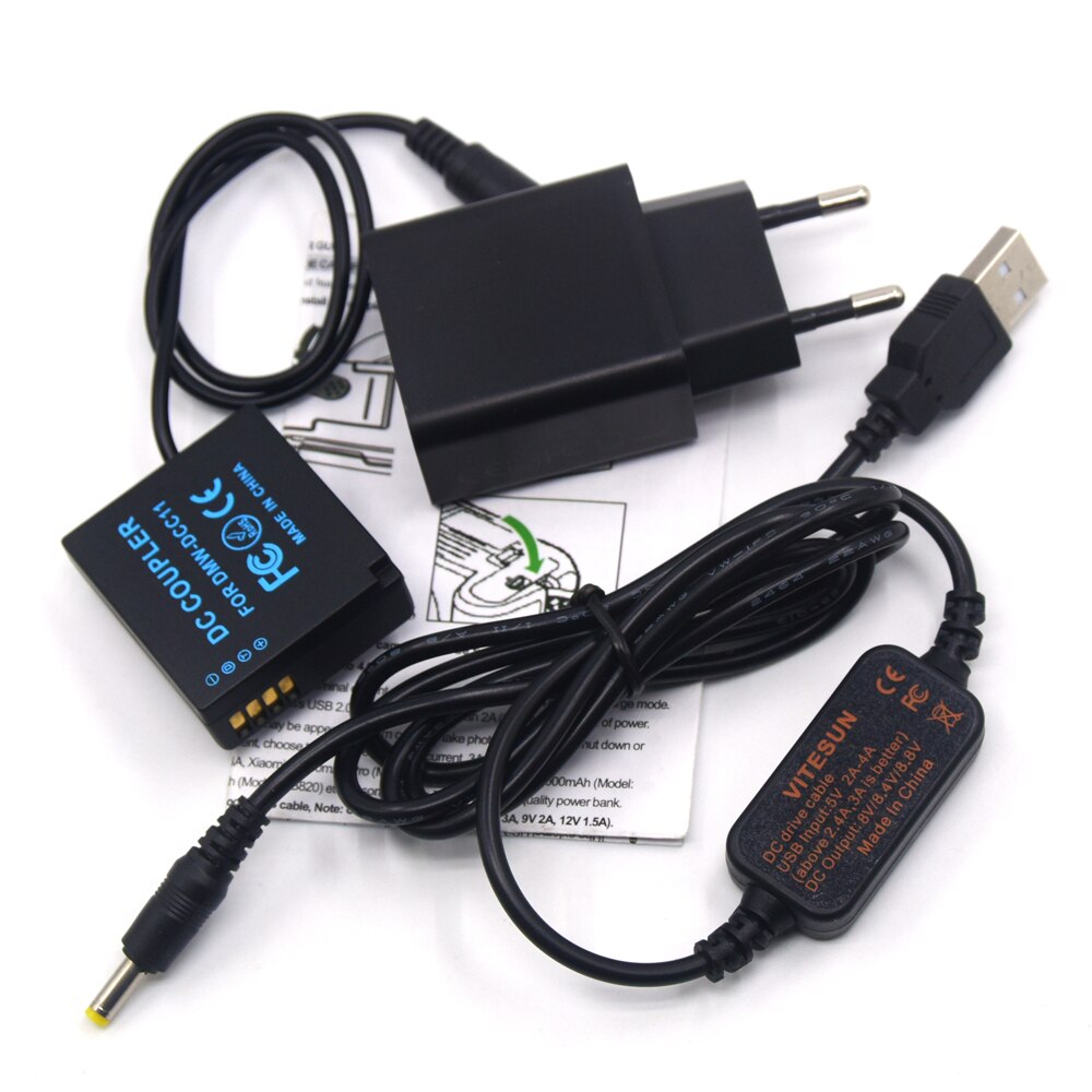 DMW-DCC11 BLG10 BLE9 Dummy Batterij + Mobiele Power Bank Kabel + Usb Adapter Voor Lumix GF5 GF6 GX80 GX85 GX86CGK GX7 Mark Ii ZS60 TZ85
