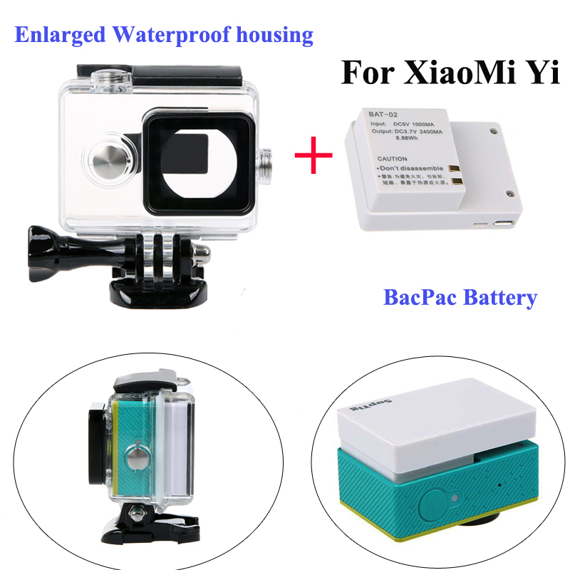 XiaoMi yi Externe bacpac batterij + Vergrote Waterdichte behuizing case Box voor Xiaomi Yi sport camera accessoires