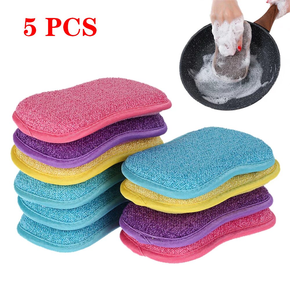 5/10/20PCS Scrub Sponges for Dishes Non-Scratch Microfiber Sponge Non Stick Pot Cleaning Sponges Kitchen Tools Wash Pot Gadgets: 5PCS