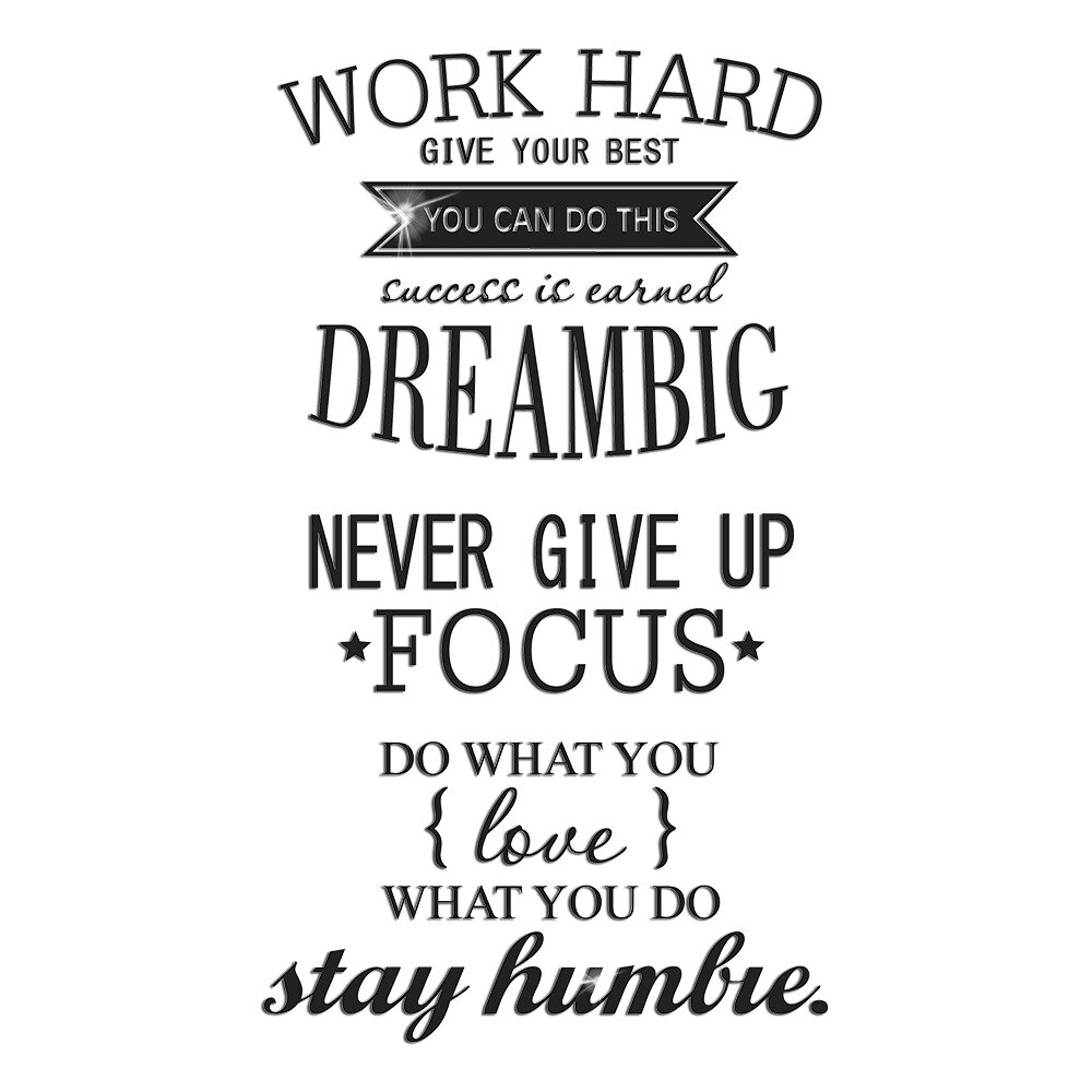 English Letters Proverbs Work Hard Wall Stickers Wallpapers Kid Baby Room Bedroom Decor Dormitories Removable Waterproof: Black