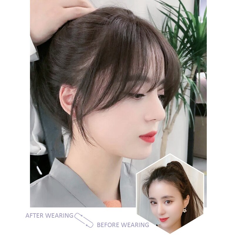 3D Long Bangs Clip In on Front Hair Bang Side Fringe Hair Extension Synthetic Bangs Hair Women Bangs Synthetic Hair Pieces