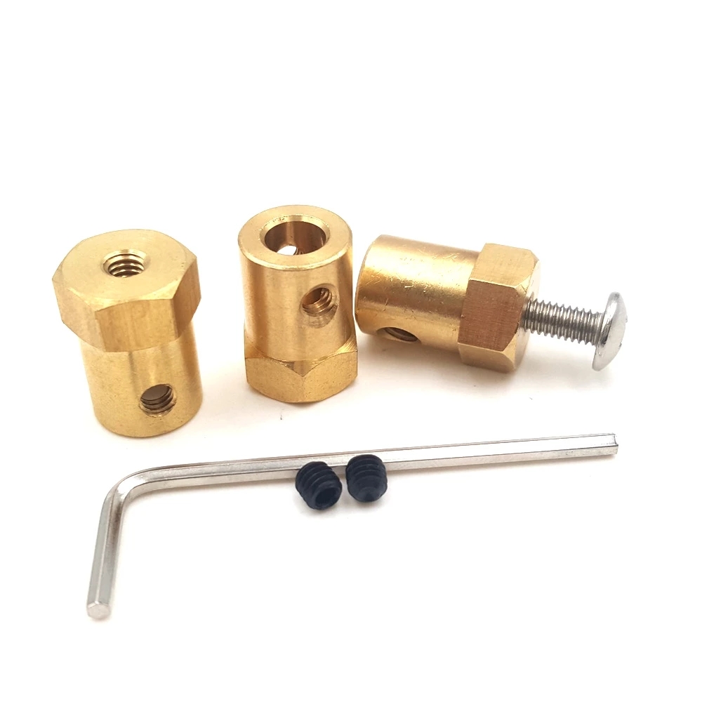 10pc 3/4/5/6/7mm Shaft Motor Flexible Coupling Tyre Wheel Brass Hex Coupler Set&amp;wrench