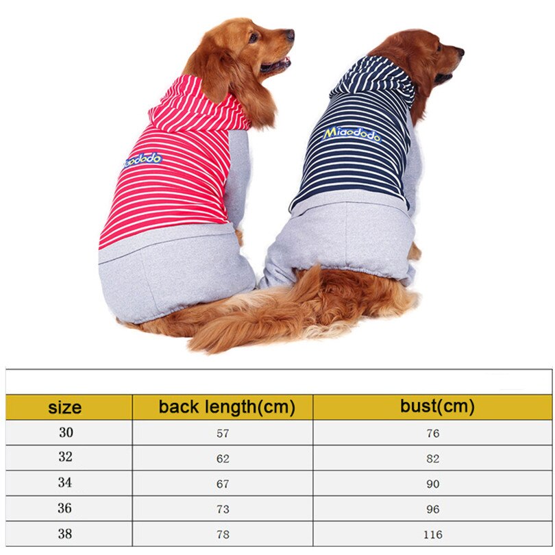 Cotton jumpsuit clothes for large dogs Coat Striped dog jumpsuit winter Four-legged hoodie Dogs Pajama Overalls big dog clothes