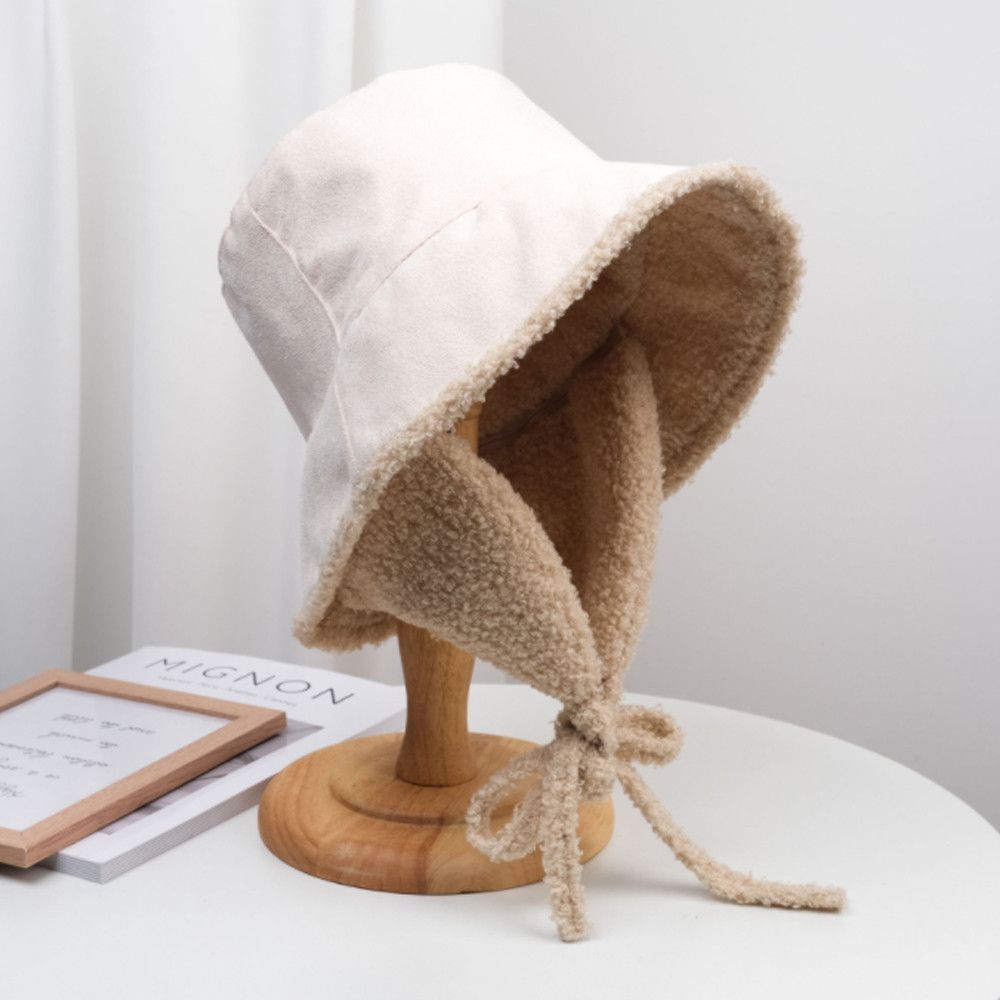 Lam Bont Emmer Hoed Winter Pluche Warme Oor Bescherming Visser Cap Soft Panama Muts Met Oorbeschermers Outdoor Zonnebrandcrème Zon Cap: beige