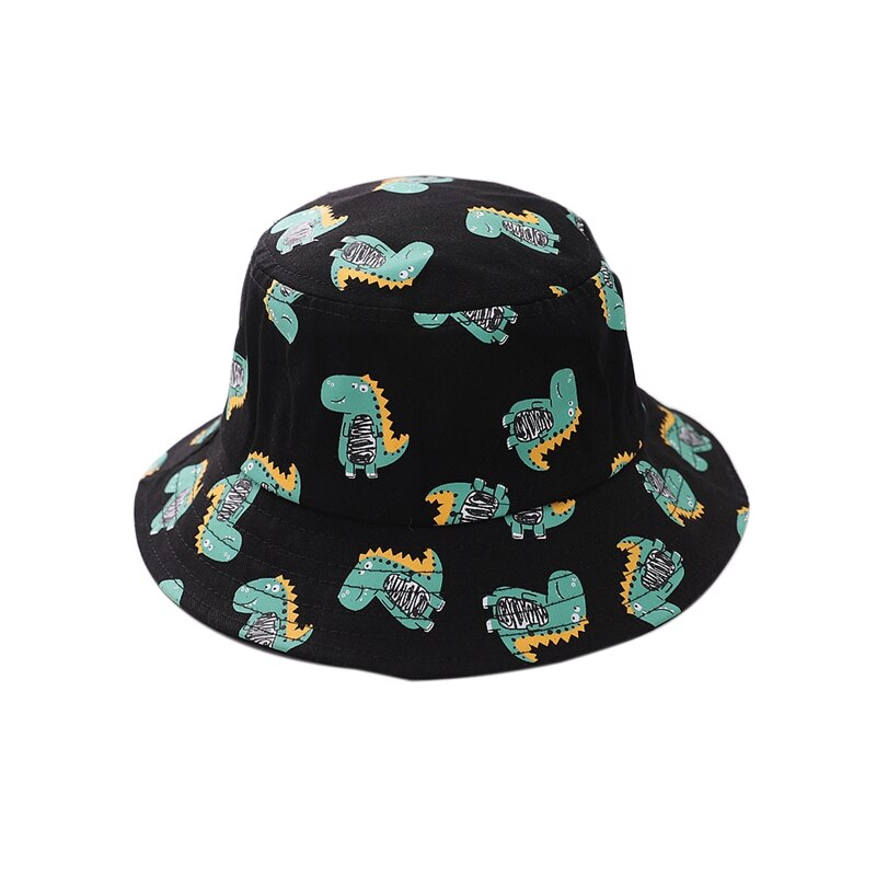 Dinosaure impression chapeau bébé chapeau dessin animé chapeau coton seau chapeau enfants été chapeau de soleil enfant en bas âge garçons filles chapeau: Black