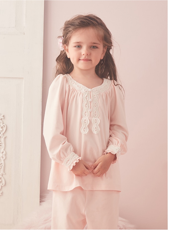 Kinderen Meisje Lolita Roze Pyjama Sets. Lange Mouwen Tops + Broek. Vintage Peuter Kids Geborduurde Pyjama Set. Royal Slaap Loungewear