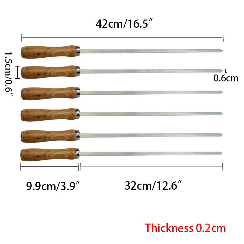 16.5in 42cm träbbq shish kebabspett rostfritt stål grillpinnar grillspett grill kabob nål värmebeständighet