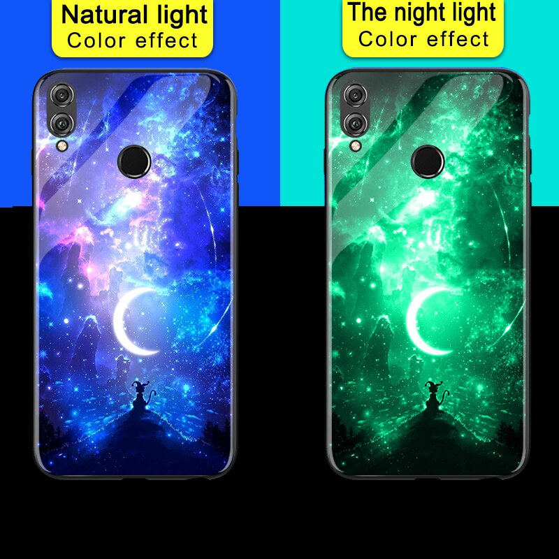 Luminous Phone Cases For Huawei P Smart FIG-LX1 Space Night Shine Glass Case For Huawei Honor 7X 8X Cover Shell: For Huawei Honor 8X / Design04