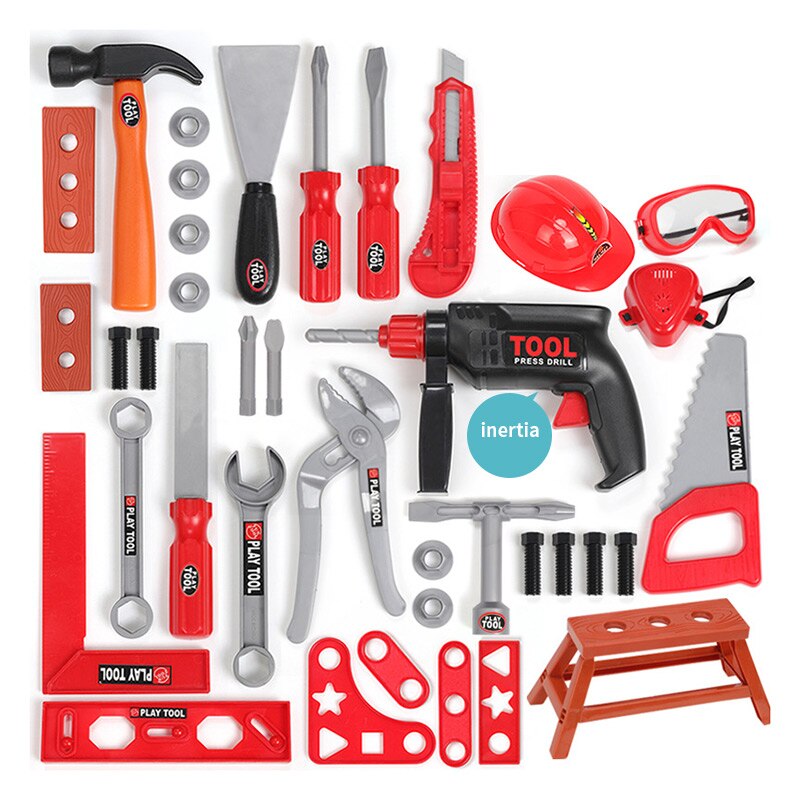 Kit de caja de herramientas para niños, juguetes educativos de simulación, herramientas de reparación, taladro, juego de plástico, rompecabezas de ingeniería,: 39pcs