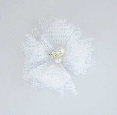 10 stks/partij 2.5 ''Mini Tulle Mesh Bloemen Met Strass Pearl Center Poof Bloemen Hoofdband Haar Accessoires: 06 white