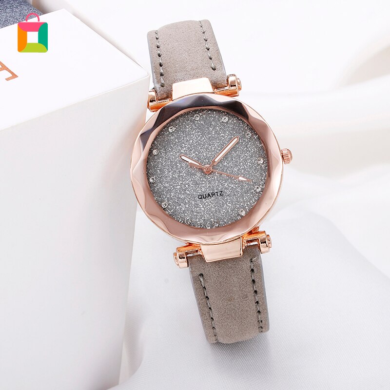 Montre Premium femme romantique ciel étoilé montre en cuir strass simple dames bracelet givré montre pailleté