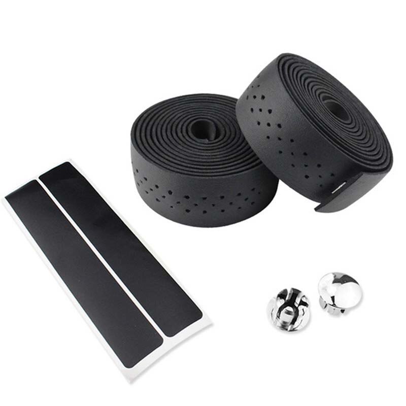 Bicycle Handlebar Tape MTB Road Bike PU Leather Perforated Belt Breathable Bike Handle Bar Wrap Straps Fixed Gear Belt BC0143: Black