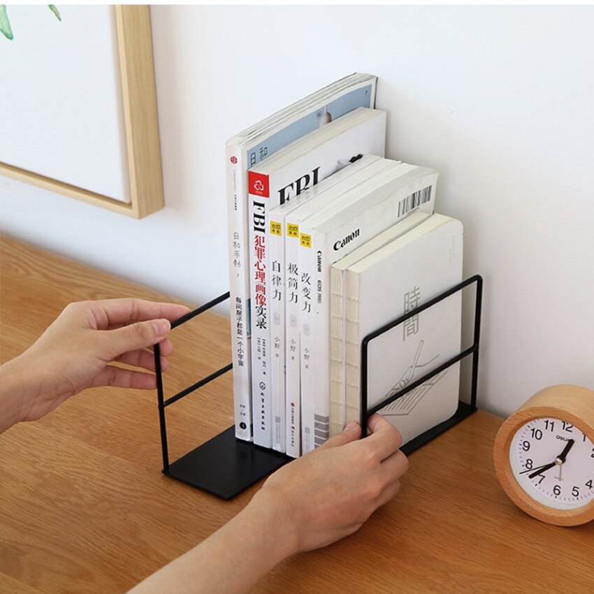 1 Pair Bookends Black, Decorative Wrought Iron Book Ends Supports for Shelves Simple Desktop Office Book Organizer Stand