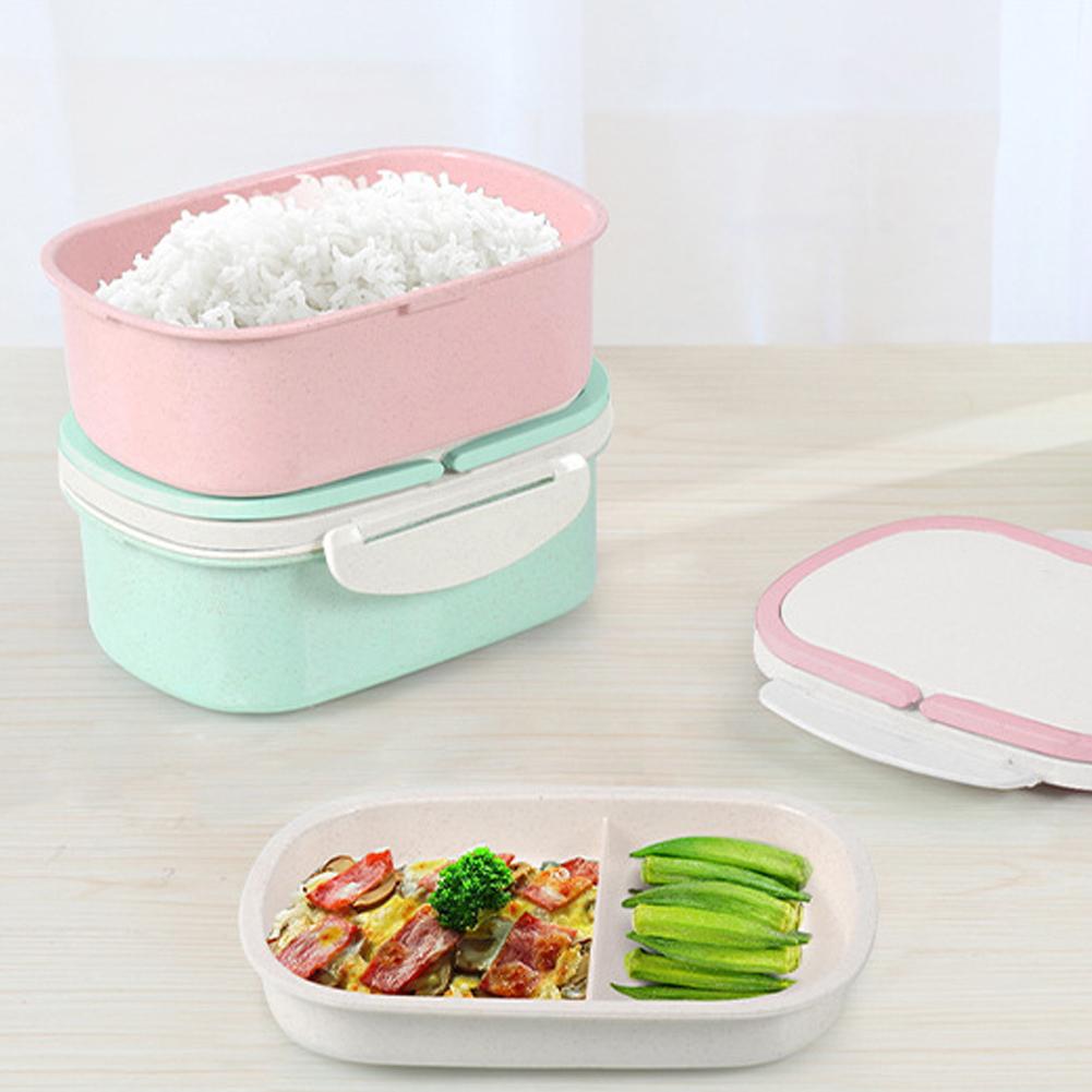 Dubbele Laag Tarwe Stro Grote Capaciteit Bento Lunchbox Voedsel Opslag Container