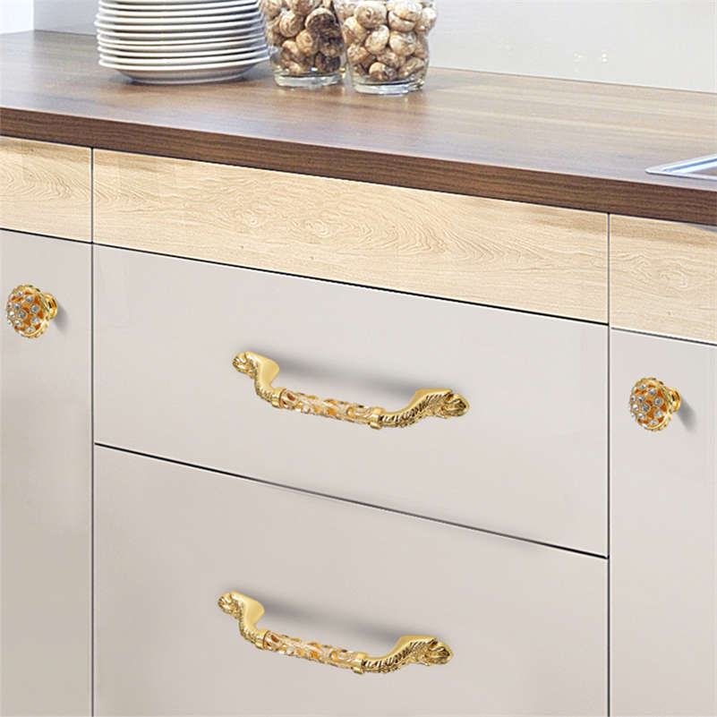 Tirador dorado para cajón de cocina, pomo para puerta de armario, decoración del hogar