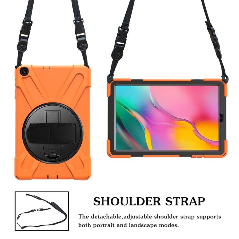 For Galaxy Tab A 10.1 Case, Shockproof High Impact Resistant Heavy Duty Armor Cover for Samsung Galaxy Tab A 10.1 T510 T515: Orange Strap