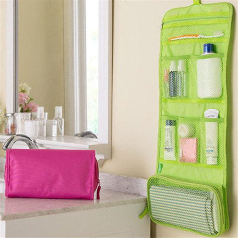 ISKYBOB Travel Toiletry Bag Polyester Organizer Cosmetic Case Makeup Beauty Bag Hanging: Army Green