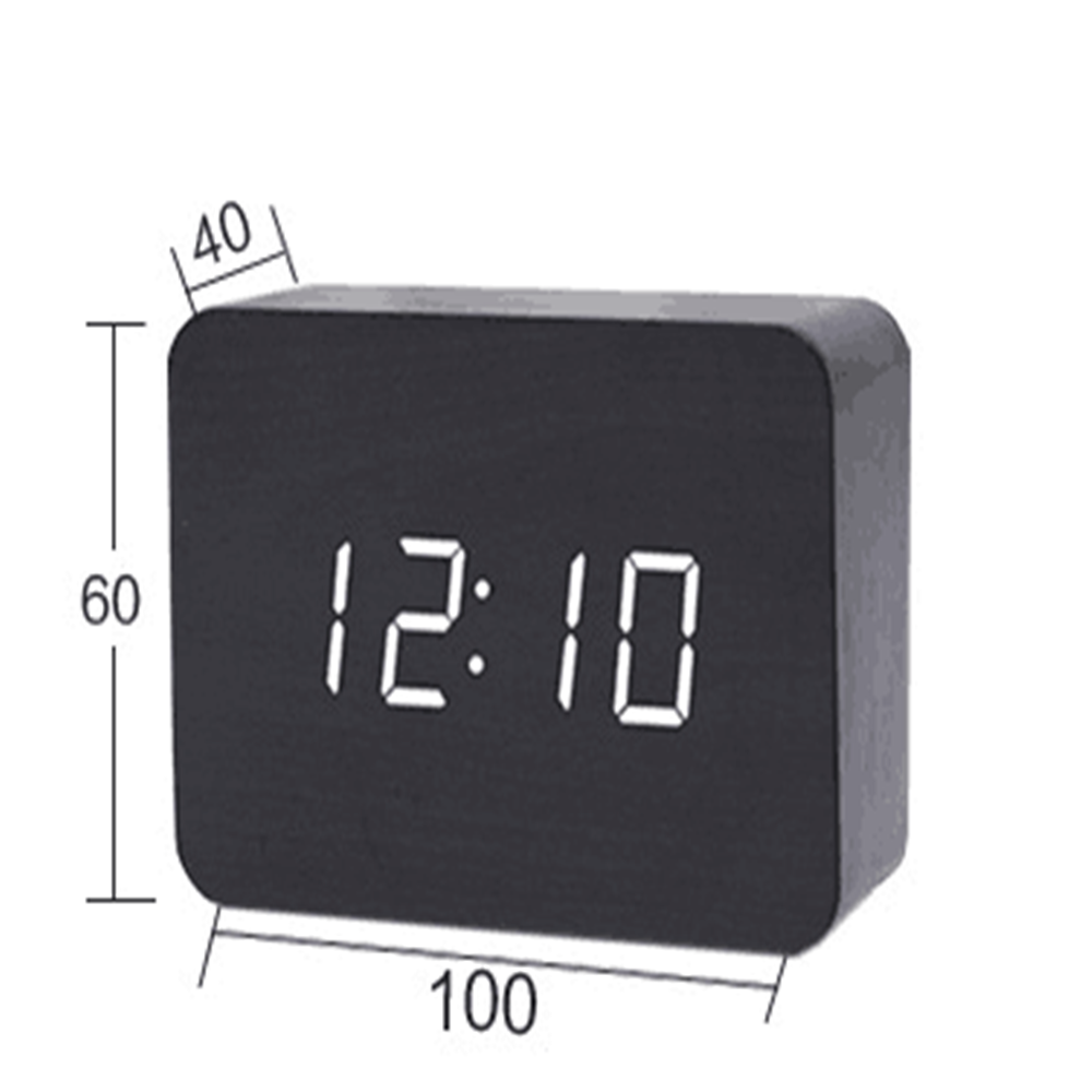 Moderne digitalt led vækkeur lydkontrol træ despertador desktop ur fugtighed temperatur display: 6