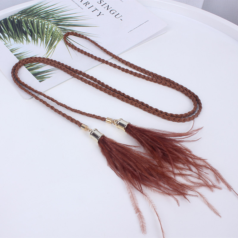 women knitted leather woven braid belt long tassel rope waist belts for dresses waistband knot decorated cotton string
