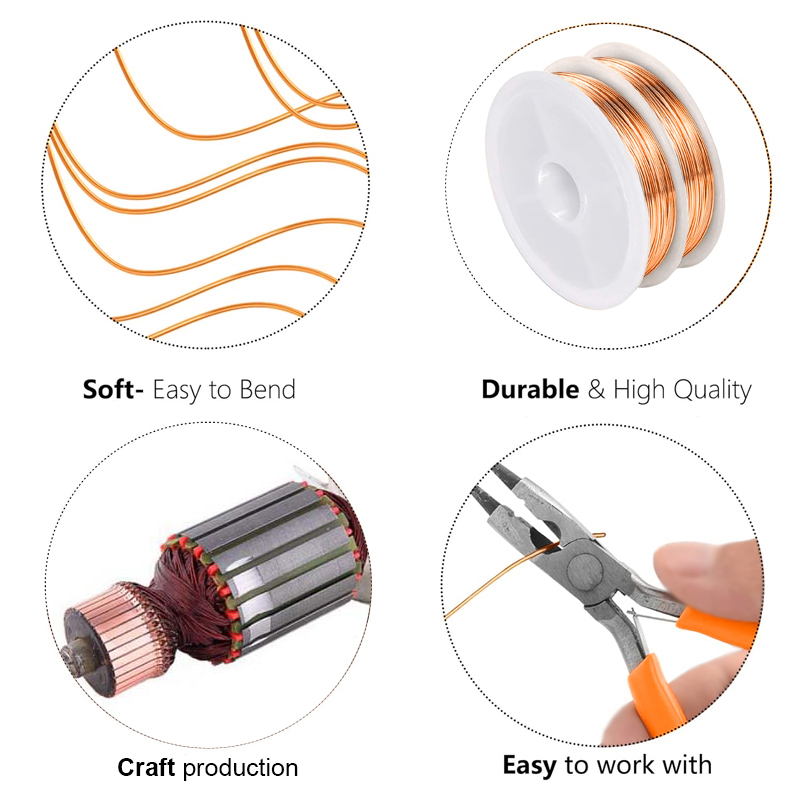 Bobine de fil de cuivre 10-100m, câble de fil de cuivre 0.06mm - 1.0mm, fil magnétique, fil de bobine de cuivre émaillé, fil d'enroulement en cuivre émaillé