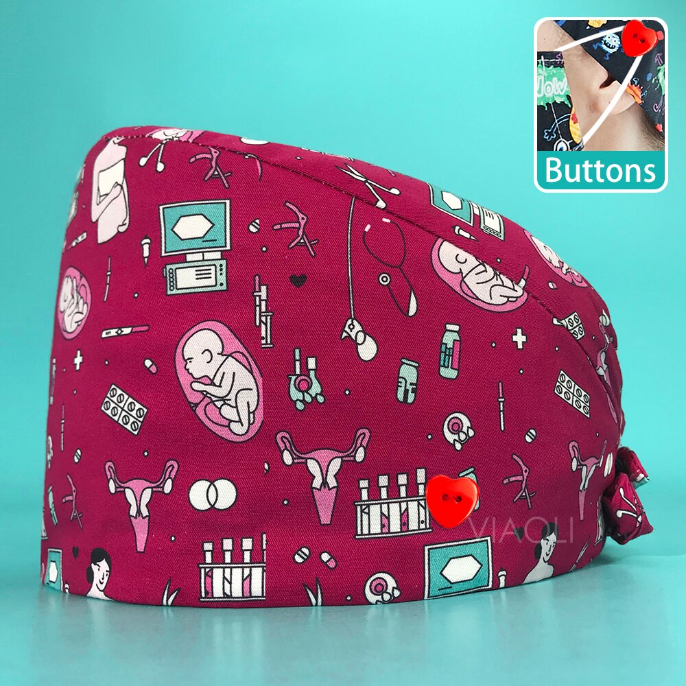 Cartoon Printing Verstelbare Scrub Cap Schoonheidssalon Verpleging Cap Laboratorium Werk Cap Pet Shop Sanitaire Dragen Scrub Cap Unisex: 22162ax