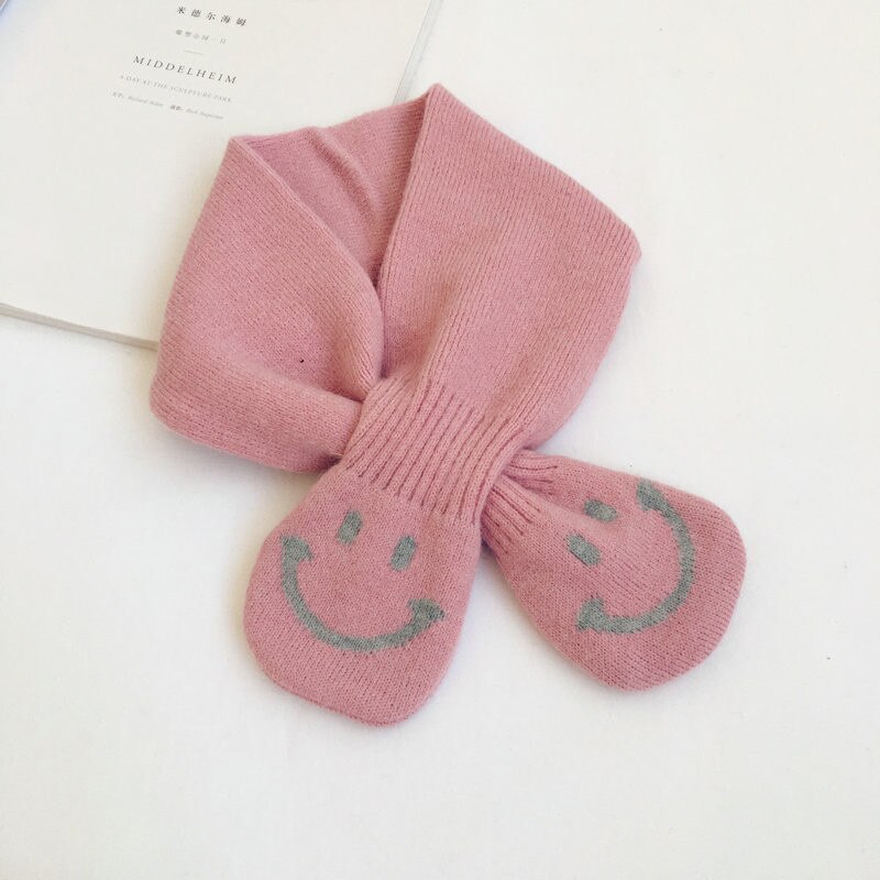 Style coréen hiver bébé filles garçons mignon dessin animé tricoté écharpe enfants doux tout-match croix foulard: Pink