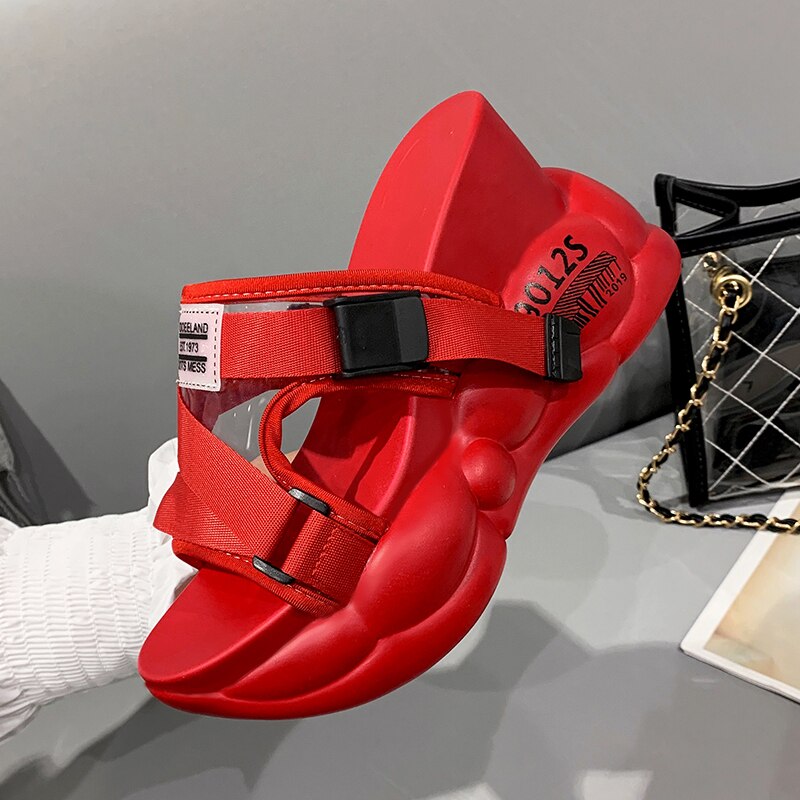 10cm/3.9 inch Height Wedge Slides Thick Bottom Sandals Chunky Shoes For Ladies Summer Outdoor Wear