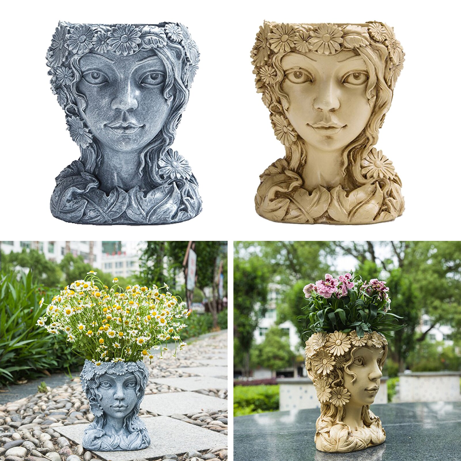 Indoor Outdoor Head Planter Pot Resin Succulent Vase Greek Statues Planter