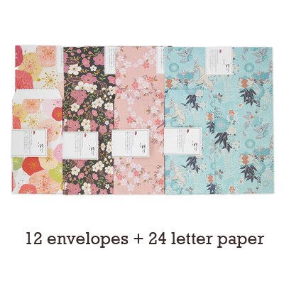 Vintage japonés estilo 24 Uds papel de carta 12 Uds sobre conjunto dibujo tarjetas de felicitación Scrapbooking de boda invitaciones: Default Title