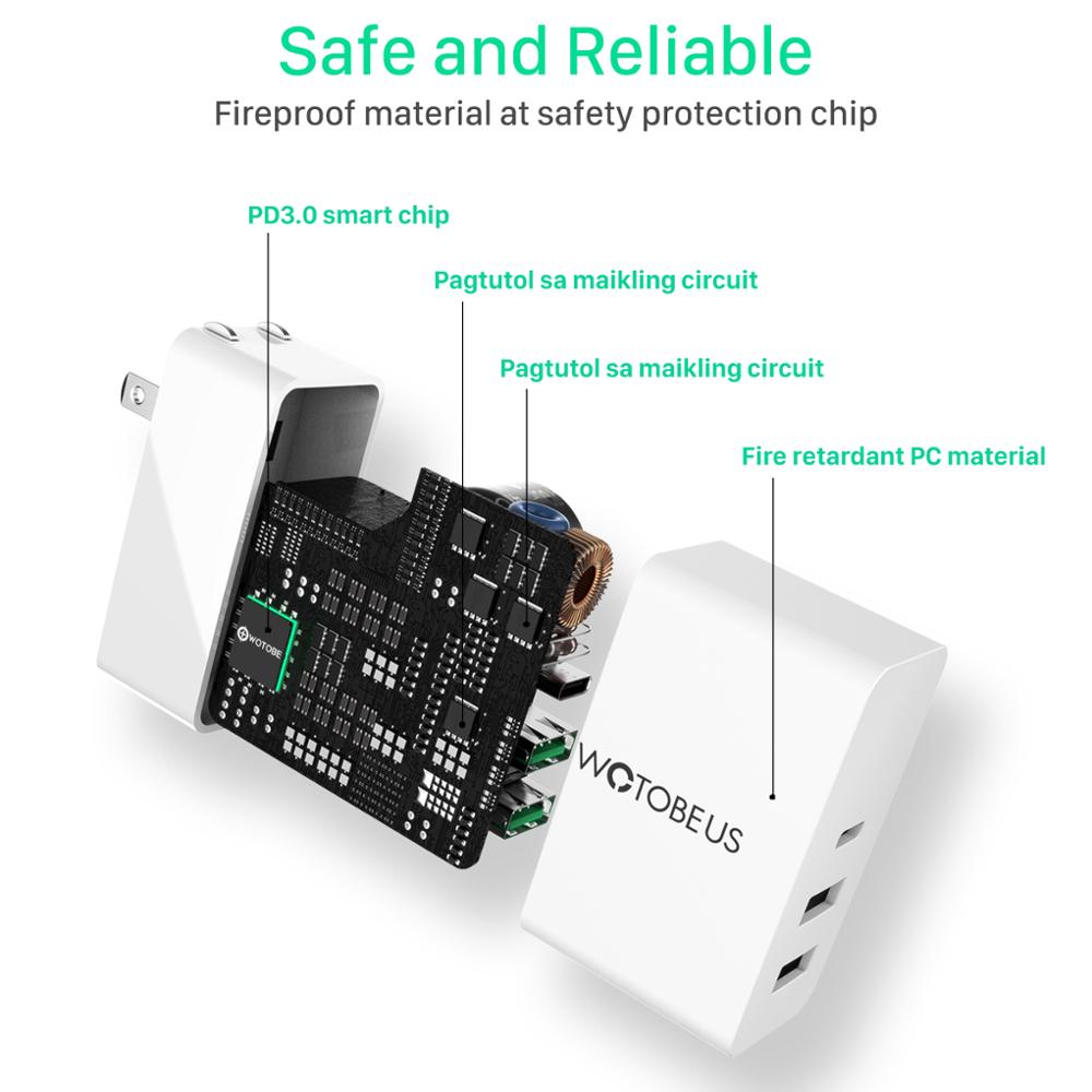 PD65W USB-C Power Adapter,1Port PD60W QC3.0 Charger For USB-C Laptops MacBook Pro/Air iPad Pro,2port USB A for S8/S10 iPhone11