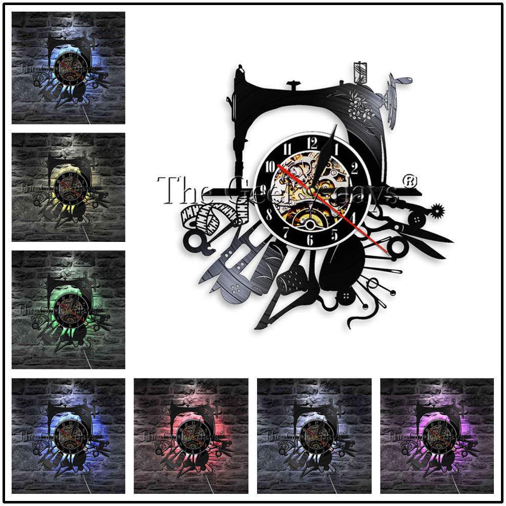 J'aime coudre vinyle Record horloge murale reloj de pared Vintage Quilting Machine à coudre horloge montre couturière femmes mère: Silver / 12 Inch Without LED